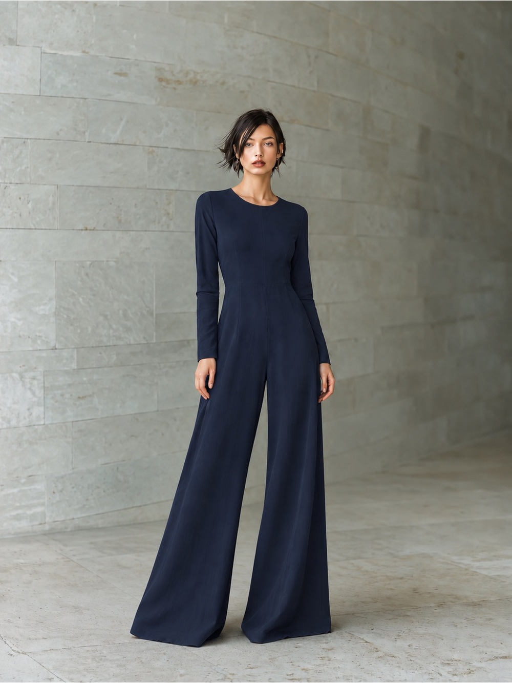 Adam Lippes x Rent the Runway Navy Wide Leg Jumpsuit Long Sleeve 14